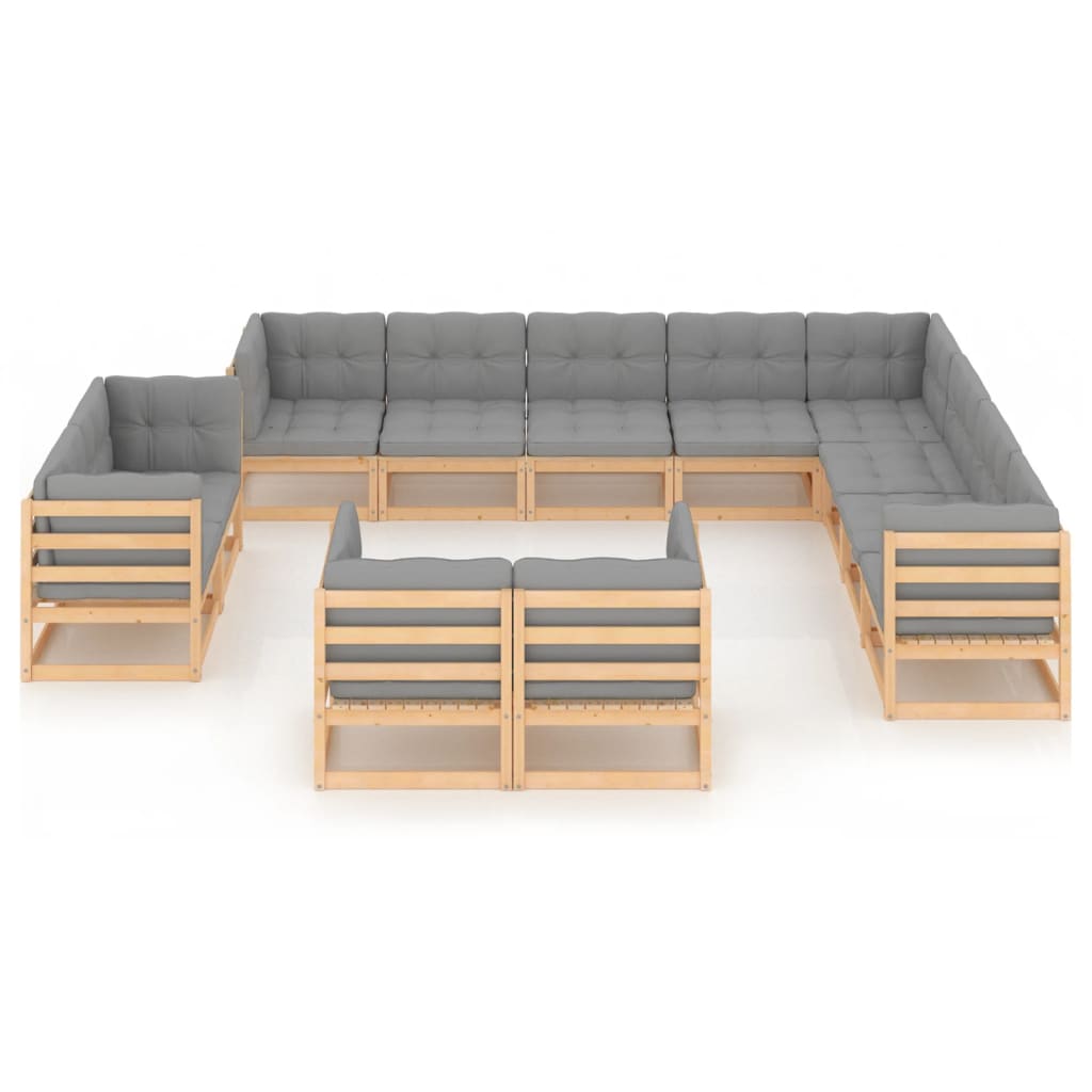 12-tlg. Garten-Lounge-Set mit Kissen Kiefer Massivholz